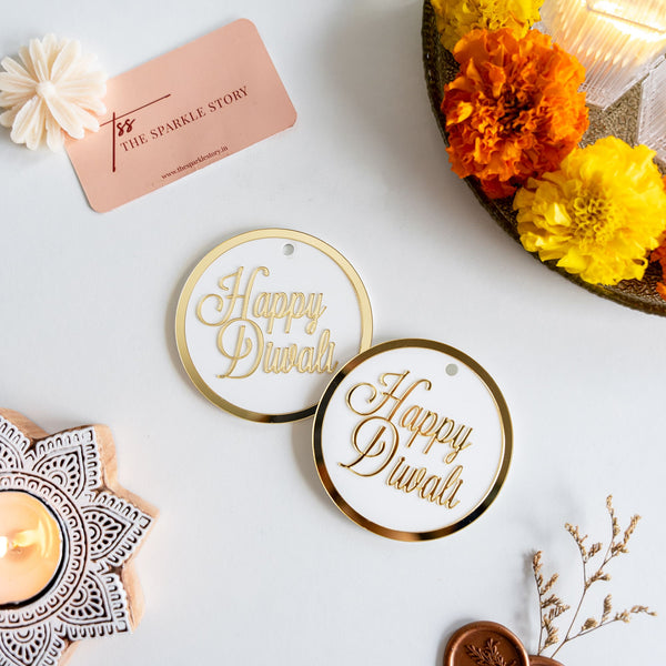 White and Gold Gift Tag - Happy Diwali