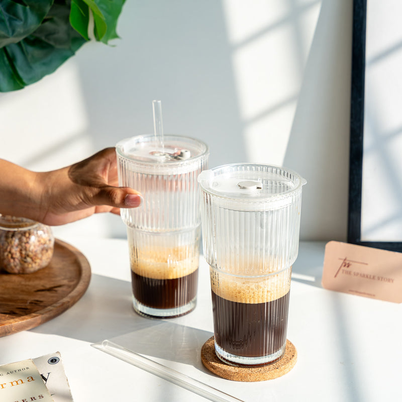 Ribbed Glass Tumbler with Straw - COD Not Applicable