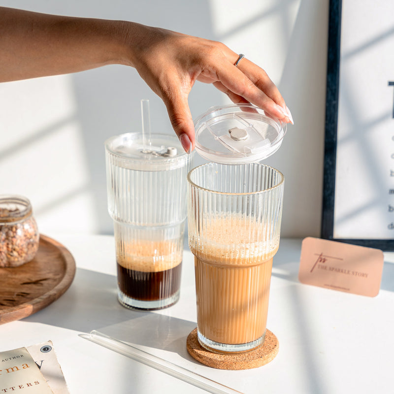 Ribbed Glass Tumbler with Straw - COD Not Applicable