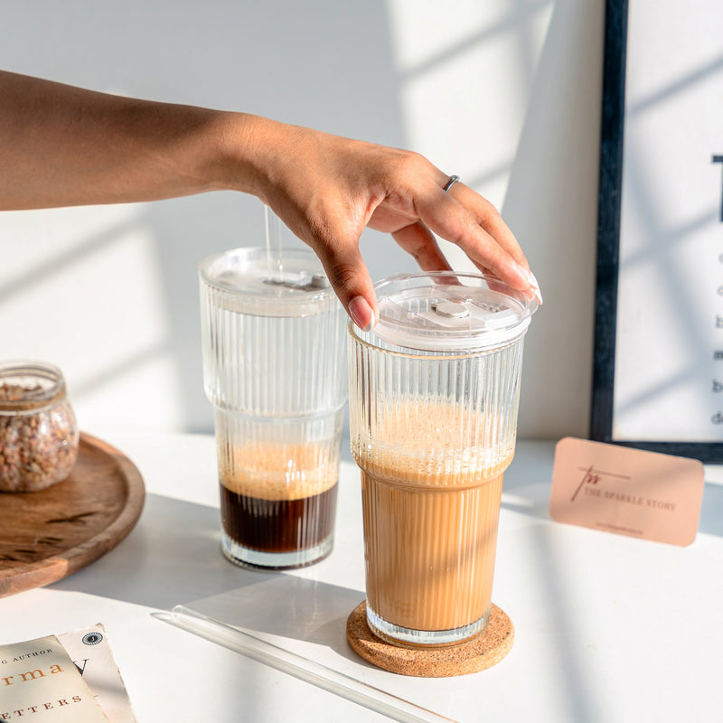 Ribbed Glass Tumbler with Straw - COD Not Applicable