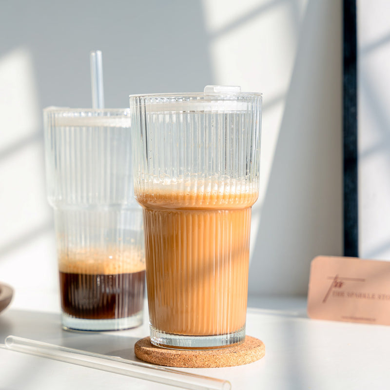 Ribbed Glass Tumbler with Straw - COD Not Applicable