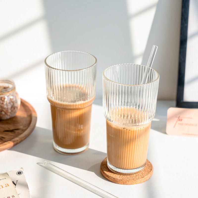 Ribbed Glass Tumbler with Straw - COD Not Applicable