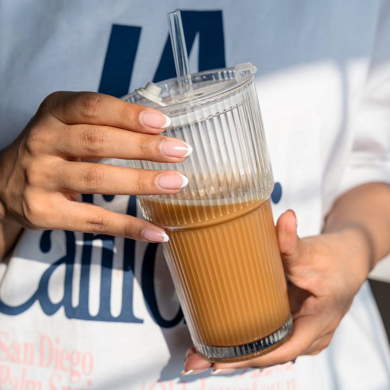 Ribbed Glass Tumbler with Straw - COD Not Applicable