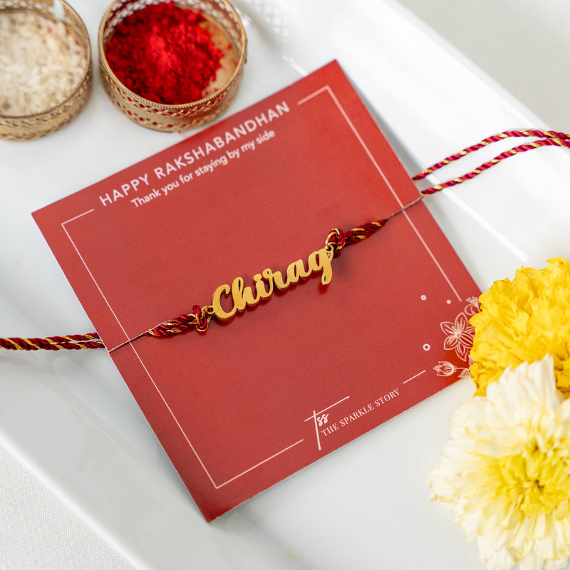 Personalized Name Cut Rakhi - Metal - Gold - COD Not Applicable
