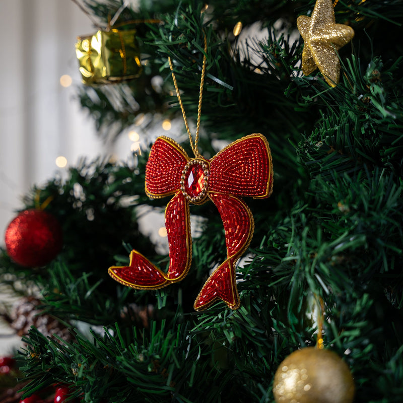 Embroidered Christmas Ornament - Bow