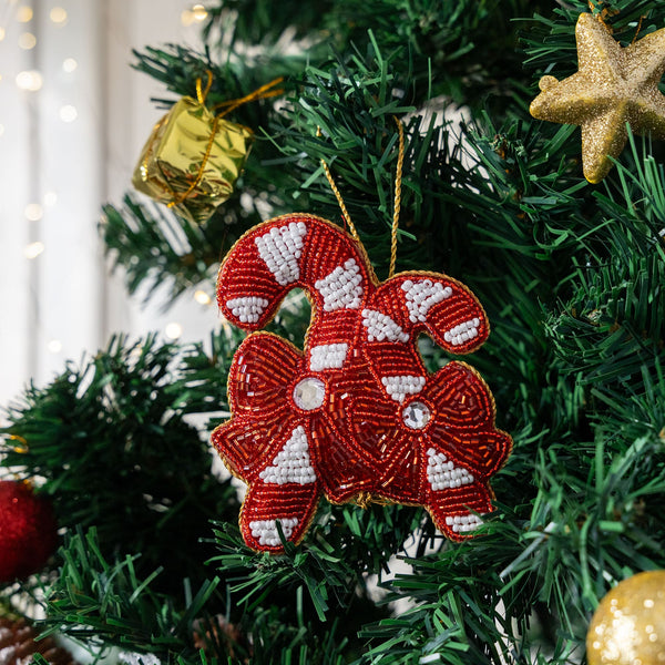Embroidered Christmas Ornament - Candy Cane