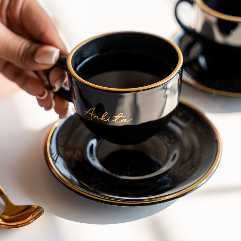 Personalized Mini Black Ceramic Mug with Saucer - COD Not Applicable