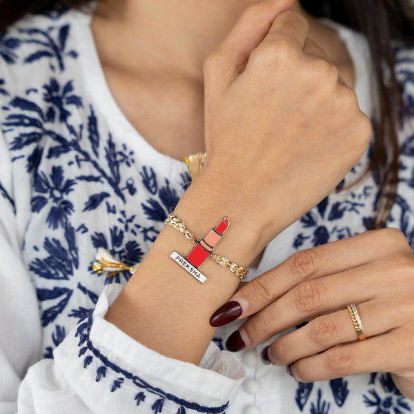 Personalized Enamel Rakhi - Lipstick - COD Not Applicable