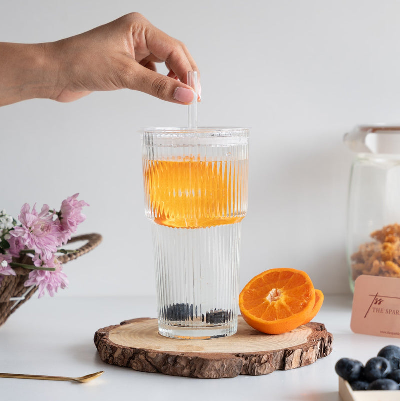 Ribbed Glass Tumbler with Straw - COD Not Applicable