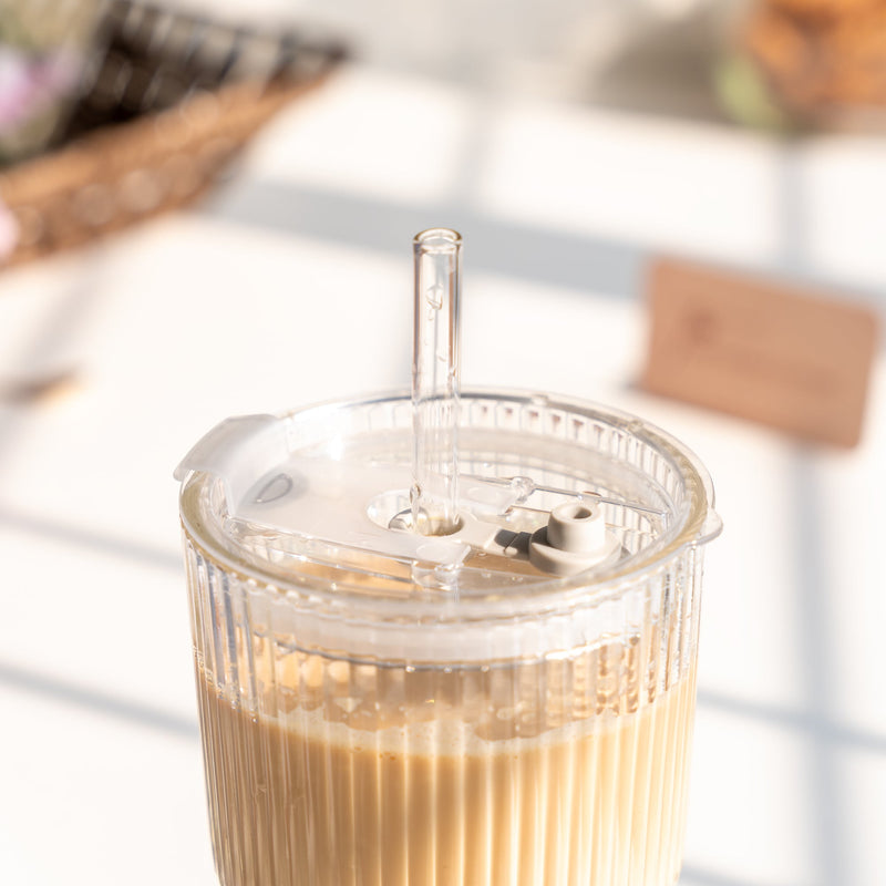 Ribbed Glass Tumbler with Straw - COD Not Applicable