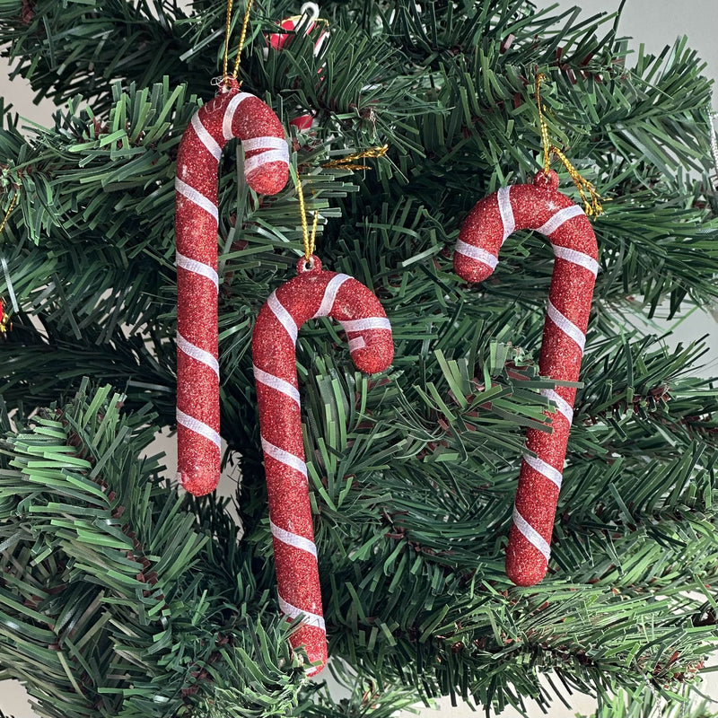 Glitter Ornament - Candy Cane - Set of 3