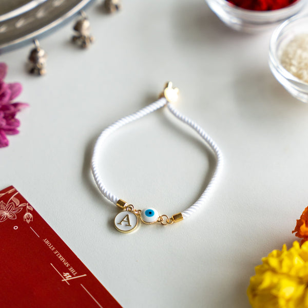 Personalized Evil Eye Rakhi with Initial - Twisted Cord - COD Not Applicable