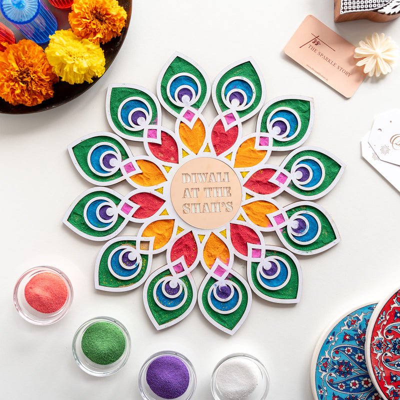 Personalized Medium Rangoli Mat - Regal Bloom - COD Not Applicable