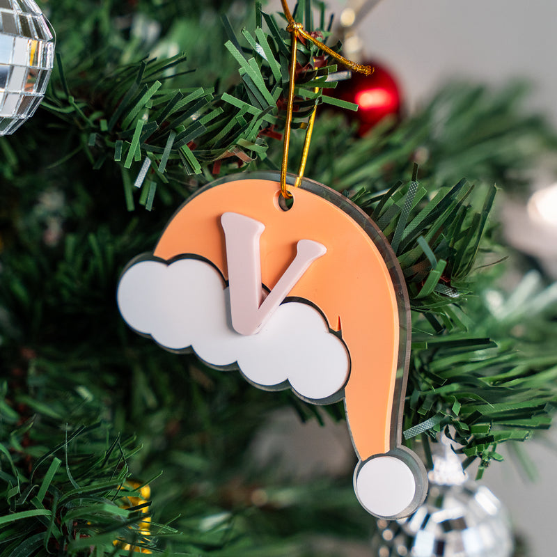 Personalized Ornament - Pastel Santa Hat - Initial - Single - COD Not Applicable