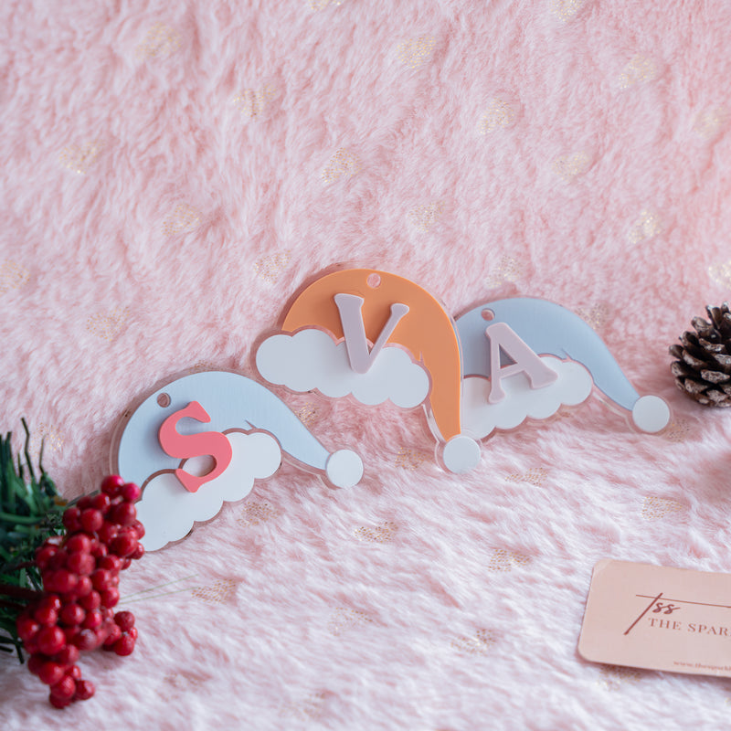 Personalized Ornament - Pastel Santa Hat - Initial - Single - COD Not Applicable