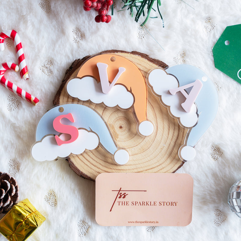 Personalized Ornament - Pastel Santa Hat - Initial - Single - COD Not Applicable
