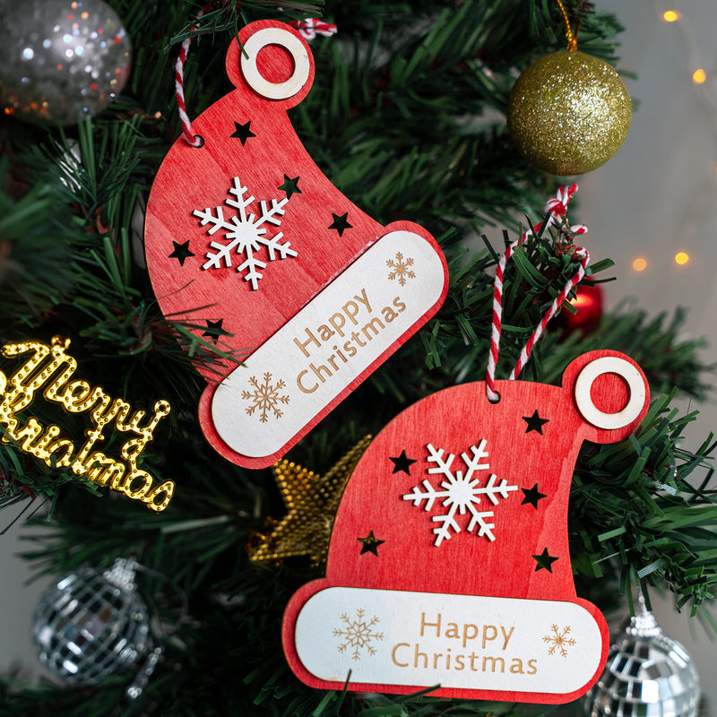 Wooden Ornaments - Santa Hat - Set of 2