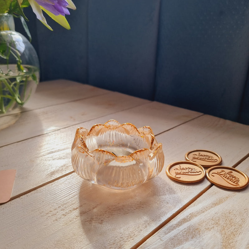 Glitter Resin Tealight Holder - Lotus - Set Of 2