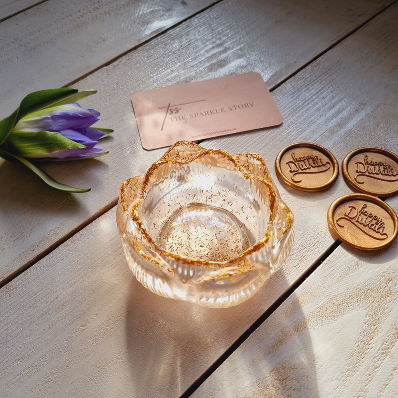 Glitter Resin Tealight Holder - Lotus - Set Of 2