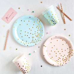 Party Plate & Cup Set With Gold Polka Dots - Set Of 20
