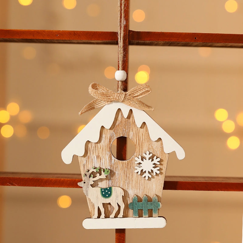 Christmas Wooden Snow Hanging Bauble - Set of 2