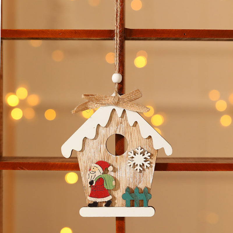 Christmas Wooden Snow Hanging Bauble - Set of 2