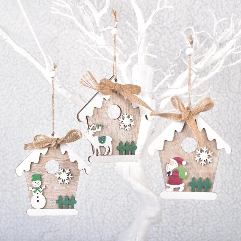 Christmas Wooden Snow Hanging Bauble - Set of 2
