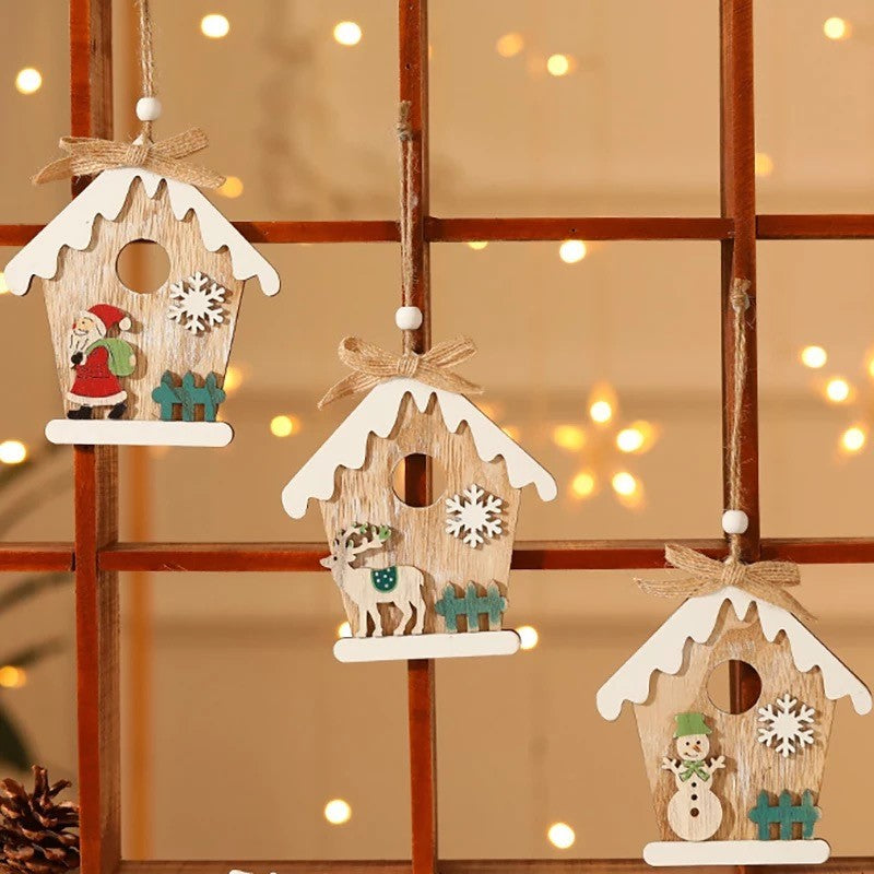 Christmas Wooden Snow Hanging Bauble - Set of 2