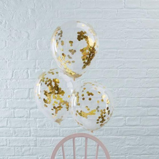 Gold Confetti Balloons - Set of 5