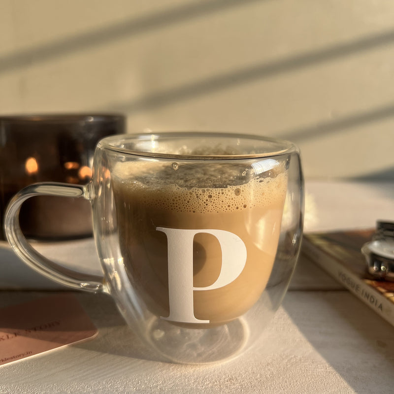 Personalized Double Wall Glass Mug - Initial - COD Not Applicable