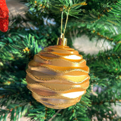 Golden Glitter Swirl Bauble - Set Of 6