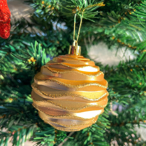 Golden Glitter Swirl Bauble - Set Of 6