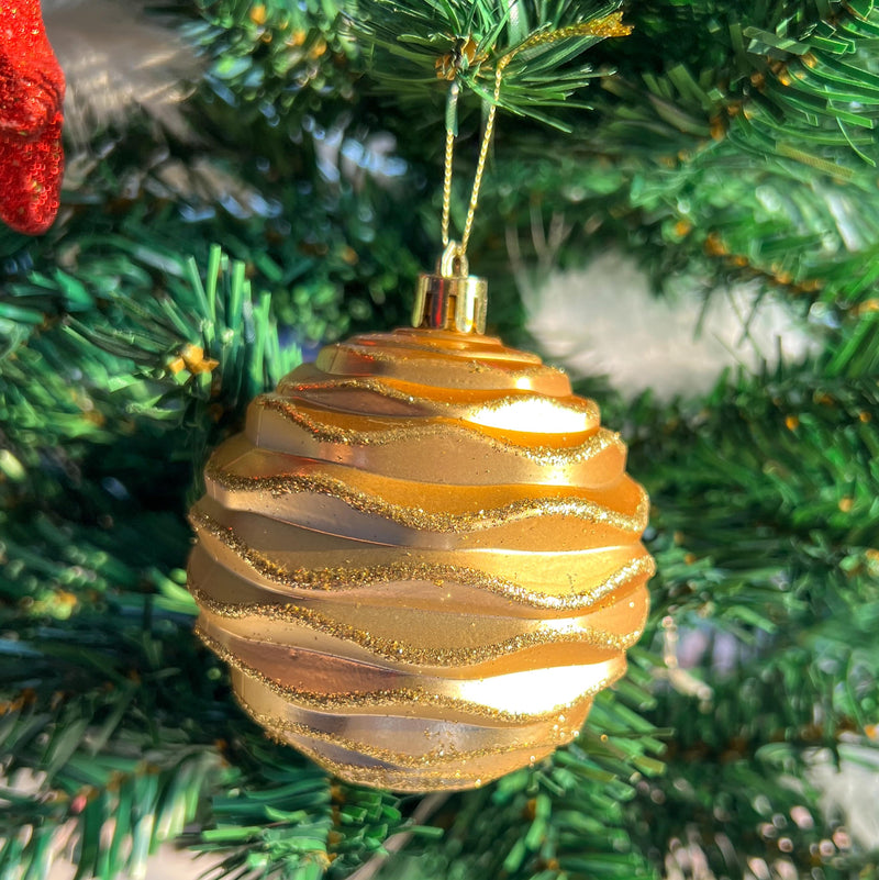 Golden Glitter Swirl Bauble - Set Of 6