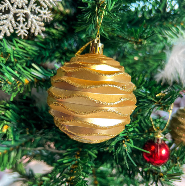 Golden Glitter Swirl Bauble - Set Of 6
