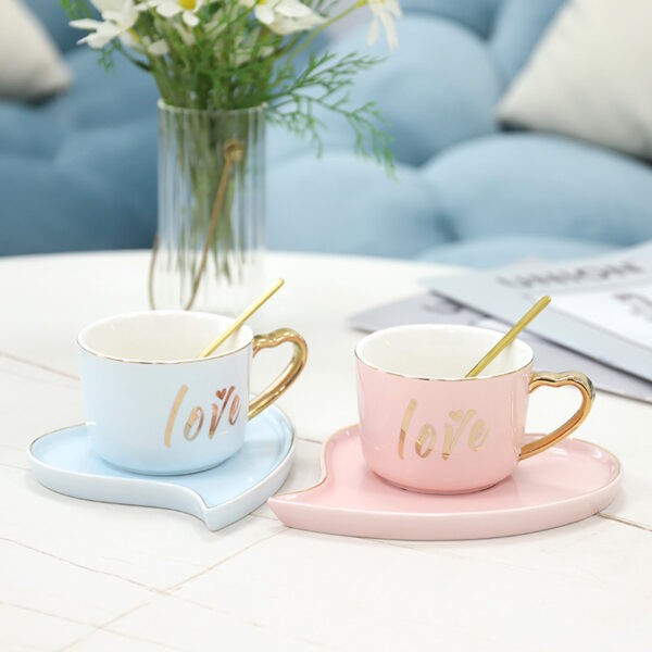 Heart Shaped Love Mug With Saucer And Spoon